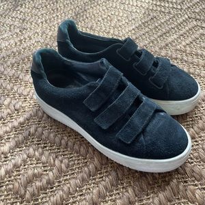 Sandro Black Suede Velcro Platform Sneakers